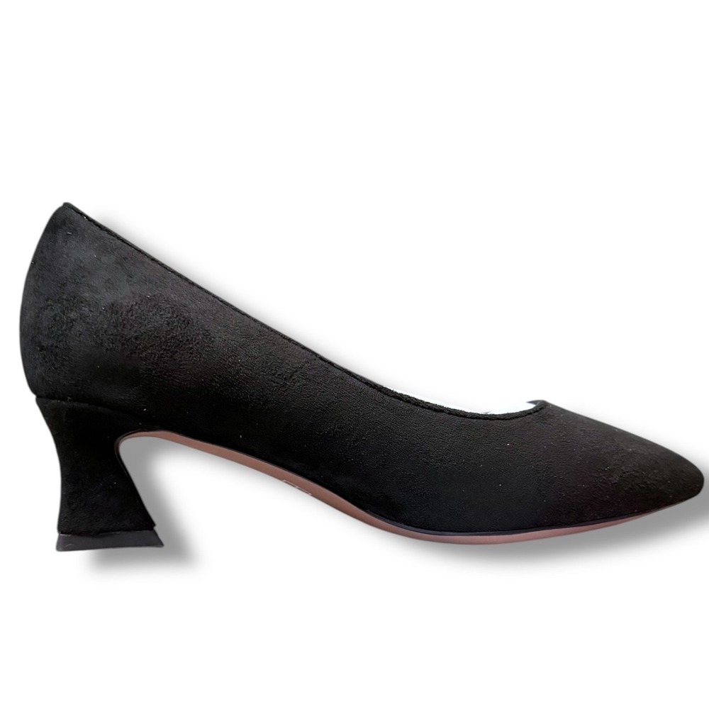 MOVINSTEPS Black faux Suede Pointed Toe Block Kitten Heel Pumps Shoes Sz 6